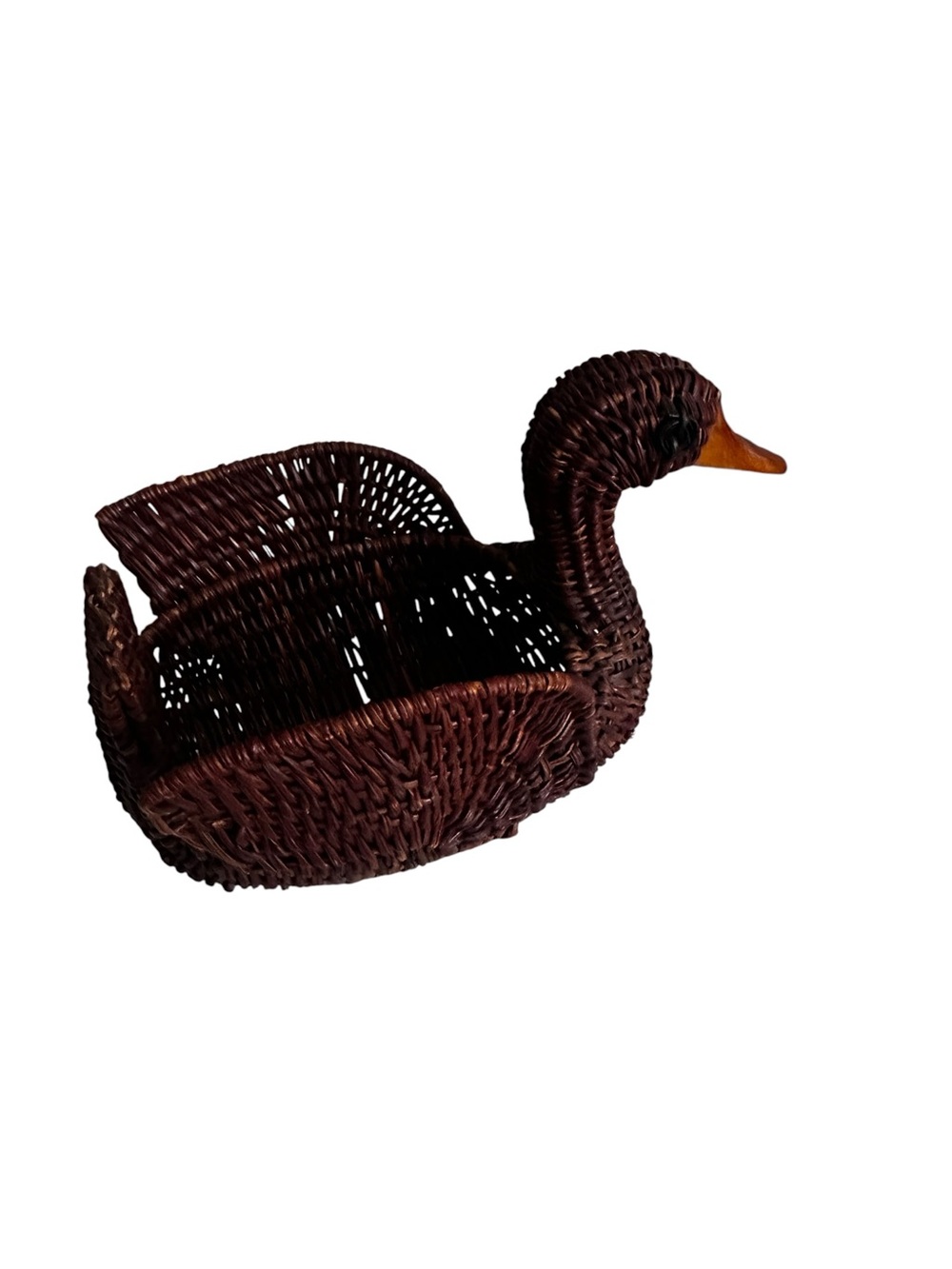 Vintage Wicker Rattan Brown Duck Basket Cottagecore Country Decor